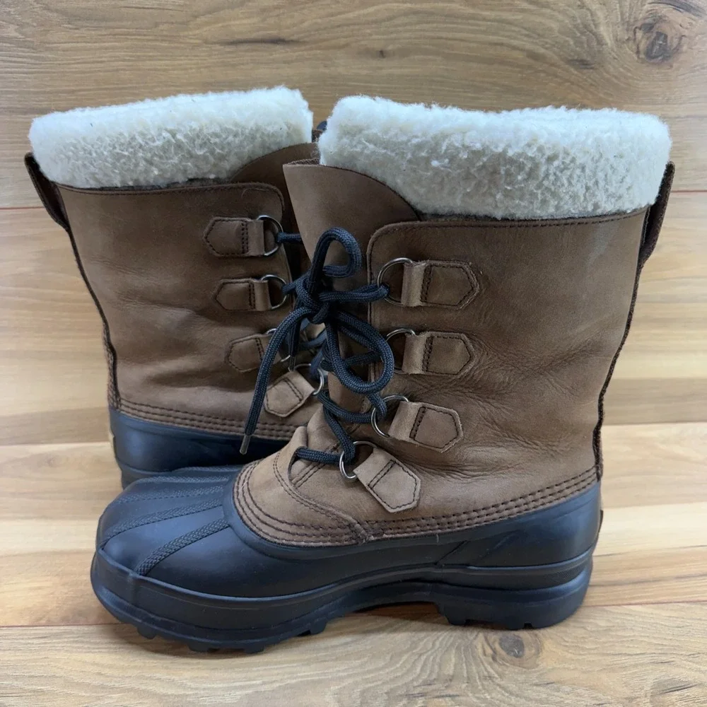 SOREL Caribou Brown Nubuck Mens‎ 8 Snow Winter Waterproof Insulated Faux Sherpa